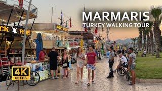 Evening walking tour in Marmaris, Turkey 4K 60 FPS | Marmaris old town, Marmaris marina, bar street