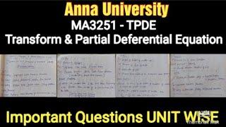 Reg-21 | MA3351- TPDE | Important Questions | Unit wise | Easy pass Tips | Anna University latest