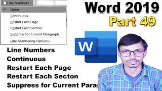 Ms Word 2019,2016,2013,2010,2007, Line Numbers, Continuous, Restart Each Page, Restart Each Sexton,