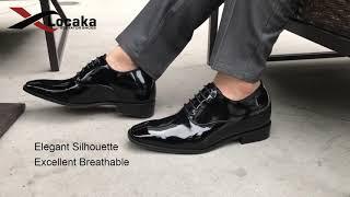 Men Black Glossy Elevator Tuxedo Shoes - Locaka Elevator Shoes