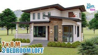 BEAUTIFUL 3 BEDROOM LOFT TYPE House Design Idea | 7 x 8 Meters Small House