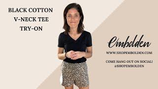 Black Cotton V-Neck Tee Try-On