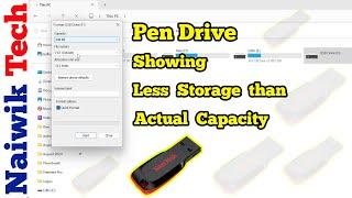 Fix USB Pen Drive showing Less Storage space than Actual Capacity