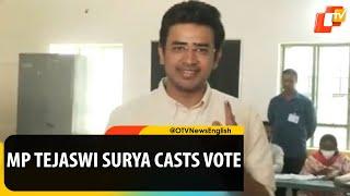 BJP MP Tejasvi Surya Casts His Vote For Karnataka Elections At Polling Booth In Bengaluru