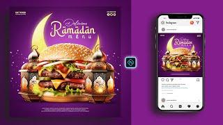 Ramadan Kareem Burger Offer Social Media Banner Post Design in Photoshop Tutorial