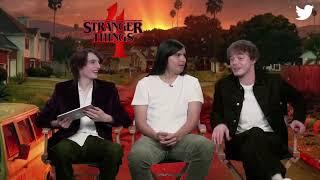 Finn Wolfhard, Eduardo Franco, and Charlie Heaton are here to react to your Tweets. (2)