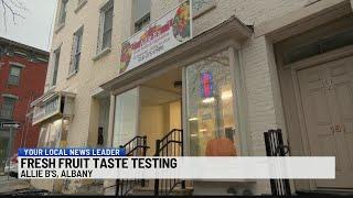 Fresh fruit taste testing at Allie B's in Albany