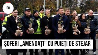 Poliția și ministrul Mediului au „amendat” șoferii cu puieți de stejar