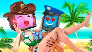  100% LOVE ! TV MAN cop saves TV Woman and her friends from Skibidi Toilets in Garry's Mod !