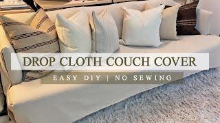 Couch Cover Using Drop Cloth | No Sewing!