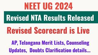 NEET UG 2024, Revised NTA Results, Revised Scorecard is Live, Counseling Updates #neet