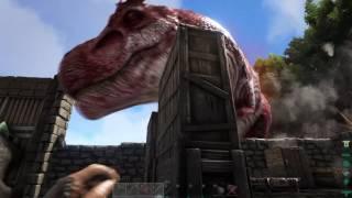 ARK: Survival Evolved :  Alpha T-Rex destroys our base