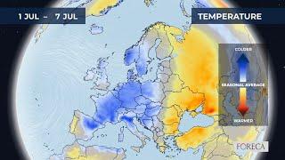 Monthly temperature forecast for Europe 26/6/2024