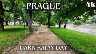 Dark Rainy Day in Prague: 4K Walking Tour Europe  2024 Czech Republic