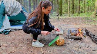 Solo camping ASMR| Relaxation solo camping | Alone in forest | Campfire cooking | Bushcraft