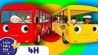 Wheels on the bus | Vehicle song | 4h of Wheels on the BUS Songs!  Nursery Rhymes for Kids