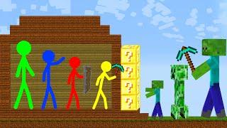 Zombie , Stickman - School Defense Minecraft Animation