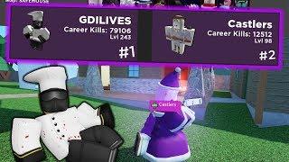 me and a dev use purple team to destroy noobs | ARSENAL ROBLOX