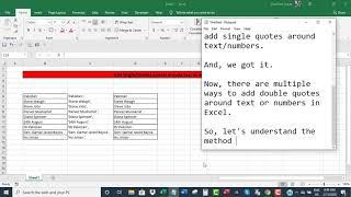 Add single/double quotes around text/numbers in Excel