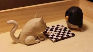 Cat and Penguin Play Checkers