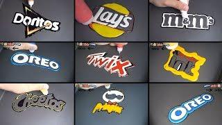 snack brand logo pancake art - oreo, twix, doritos, pringles, kinder joy, cheetos, m&m's