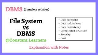 4. File System vs DBMS | Disadvantages of file system | Real life example | Explanation and notes