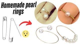 DIY homemade pearl rings /how to make rings with safety pin/homemade ring easy/best ring ever!