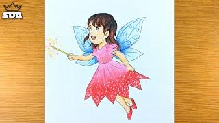 How to draw a little fairy with wings with color pencil
