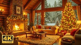 Beautiful Christmas Music With Fireplace  | Relaxing Holiday Ambiance in Cozy Cabin | 4K UHD