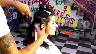 Spanish beauty gets 2nd barbershop cut! (Premium Video Preview)