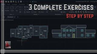 Autocad - Floor plan + Elevation. Step by Step (3 complete Exercises)