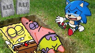 R.I.P All - Baby Sonic Say Goodbye Spongebob and Patrick | Sonic in Real Life | Sad Animation