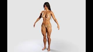 Naked Bodybuilder Muscular Woman Rigged 3D Model