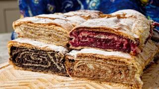 FOUR STRUDELS in one recipe - poppy seeds, walnuts, apple, cherry