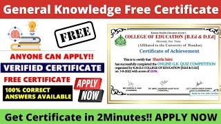 General Knowledge Free Certification | Online GK Quiz Competition Free Certificate | GK Quiz