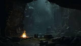 Hiding from a Heavy Rain and Thunderstorm in a Cozy Warm Cave in the Forest | Cozy Cave