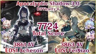 NEW Apocalyptic Shadow 3.0 - E0S1 Acheron x E0S1 FeiXiao 7724 Total Score Clear | Honkai Star Rail