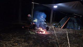 2 night woodland wild camp with @Davedoggo, Cold wet and windy, with snugpak hammock cacoon