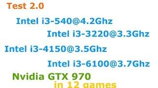 Intel i3-540 vs i3-3220 vs i3-4150 vs i3-6100 + GTX 970 Low-Ultra settings 1080p in 12 games