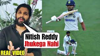 Allu Arjun reacts on Nitish Reddy Pushpa signature step Celebration after completing 50