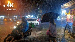 [4K UHD] Walking in Heavy Rain & Thunderstorm | Torrential Rain in Bangkok