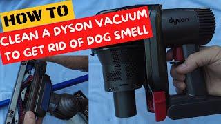 How to deep clean a cordless Dyson vacuum cleaner to eliminate dog smells when vacuuming.