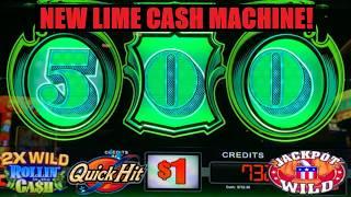 NEW LIME GREEN CASH MACHINE SLOT PAYS BIG!! Quick Hit Super Wheel + Rollin in the Cash!