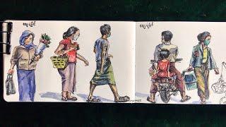 Sketching people / line and wash sketch/ watercolor sketch/ urban sketch