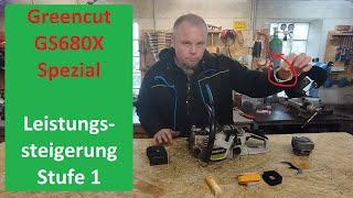 Greencut GS680X Spezial 2: besserer Zylinder,mehr Kompression, Mufflermod & Tuning Papier-Luftfilter