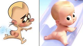 Baby boss drawing meme - cold heart (cute music video) - disney cartoon meme