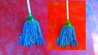 How to make floor cleaning mop with plastic bottle & old t-shirt....  Easy mop making ideas