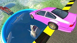 Beamng drive - Open Bridge Crashes over Pool of Hungry Sharks