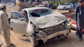 smashed car amazing repair in local workshop front side fully broken