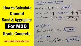 How to calculate Cement, Sand, and Aggregate for M20 concrete